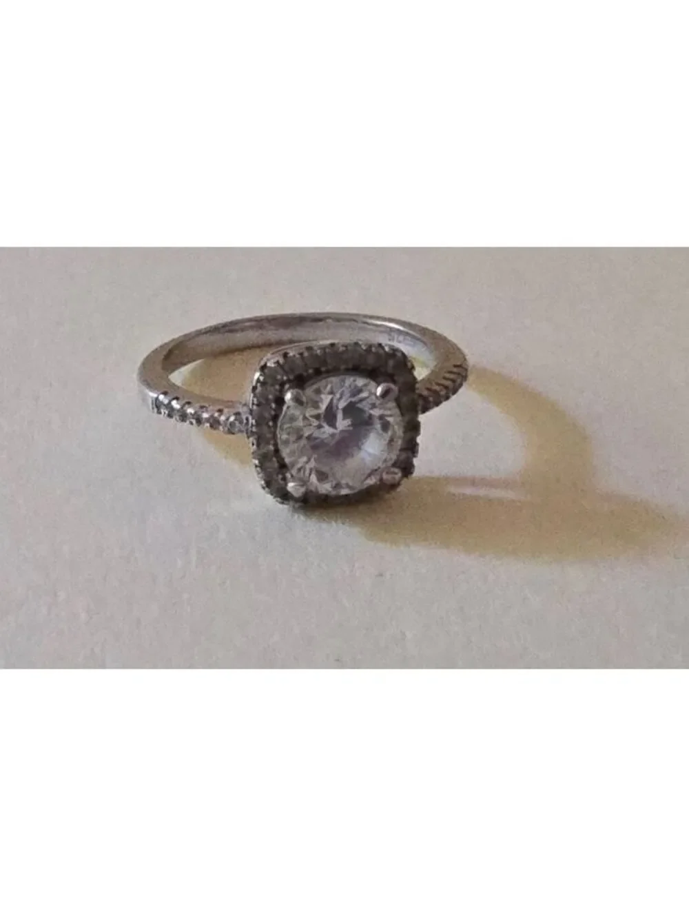 925 Sterling Silver Cushion Cut Halo CZ Ring Size 5.5–6